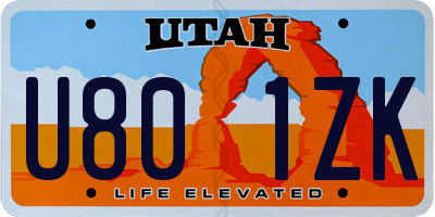 UT license plate U801ZK