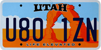 UT license plate U801ZN