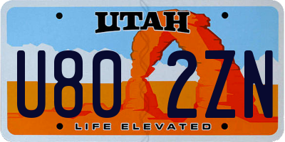 UT license plate U802ZN