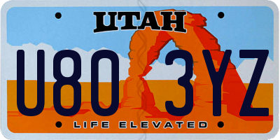 UT license plate U803YZ