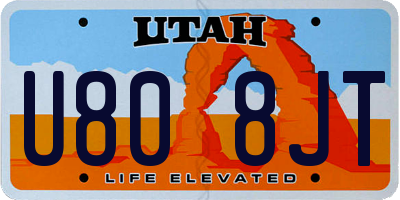 UT license plate U808JT