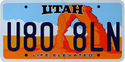 UT license plate U808LN
