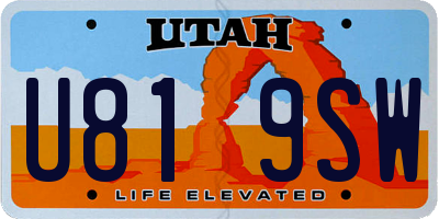 UT license plate U819SW