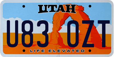 UT license plate U830ZT