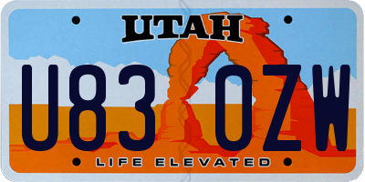 UT license plate U830ZW