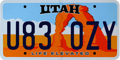 UT license plate U830ZY