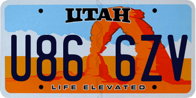 UT license plate U866ZV