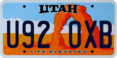 UT license plate U920XB