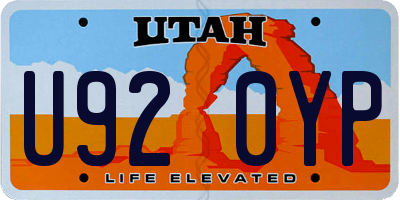 UT license plate U920YP