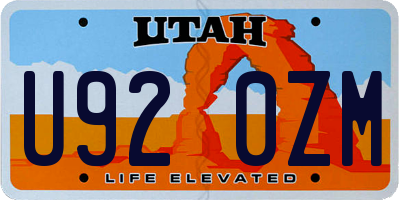 UT license plate U920ZM