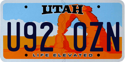 UT license plate U920ZN