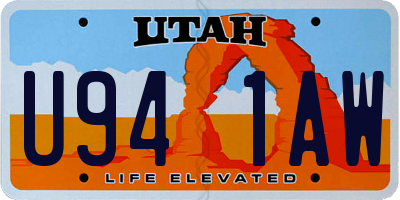 UT license plate U941AW