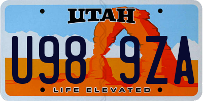 UT license plate U989ZA