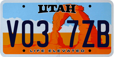 UT license plate V037ZB