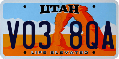 UT license plate V038QA