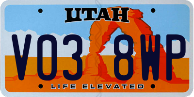 UT license plate V038WP
