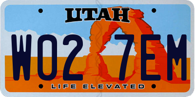 UT license plate W027EM