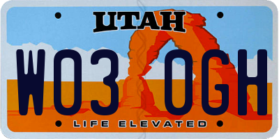 UT license plate W030GH