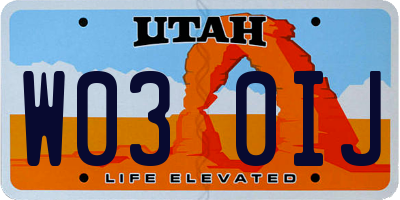UT license plate W030IJ