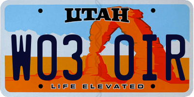UT license plate W030IR