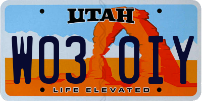 UT license plate W030IY