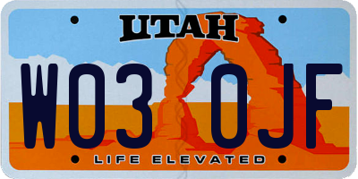 UT license plate W030JF