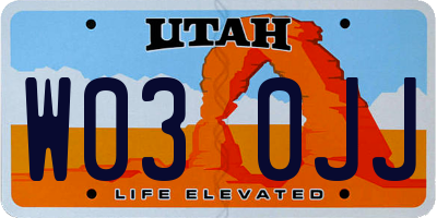 UT license plate W030JJ
