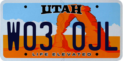 UT license plate W030JL
