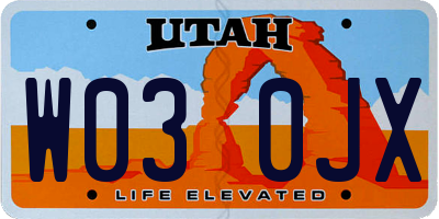 UT license plate W030JX
