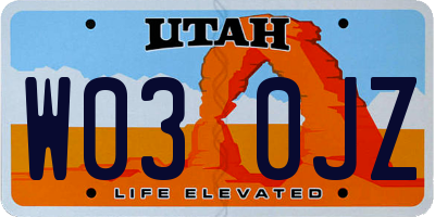 UT license plate W030JZ