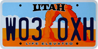 UT license plate W030XH