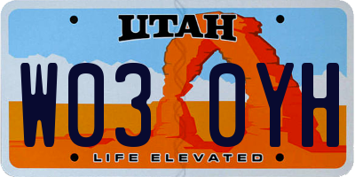 UT license plate W030YH