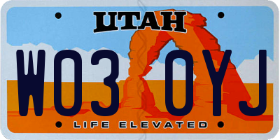 UT license plate W030YJ