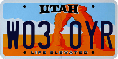 UT license plate W030YR