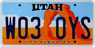 UT license plate W030YS