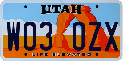 UT license plate W030ZX