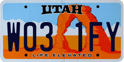UT license plate W031FY