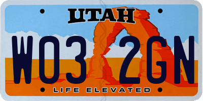 UT license plate W032GN