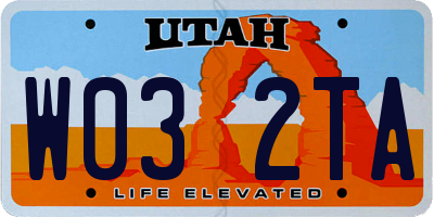 UT license plate W032TA