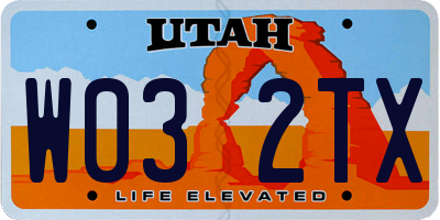 UT license plate W032TX