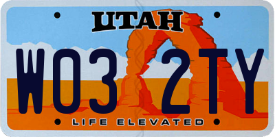 UT license plate W032TY