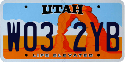 UT license plate W032YB