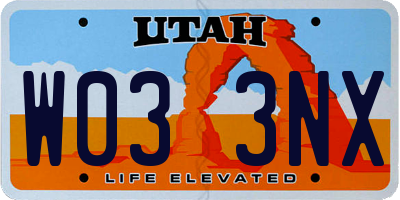 UT license plate W033NX