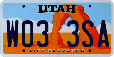 UT license plate W033SA