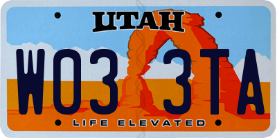 UT license plate W033TA