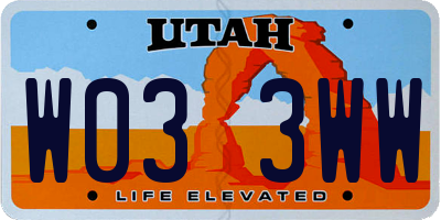 UT license plate W033WW