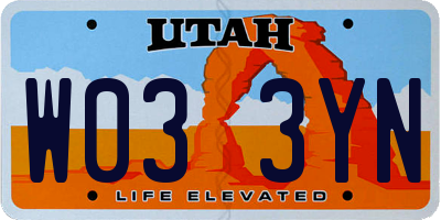 UT license plate W033YN