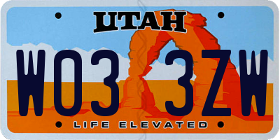 UT license plate W033ZW