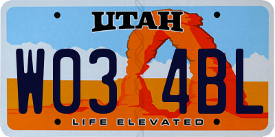 UT license plate W034BL