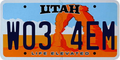 UT license plate W034EM